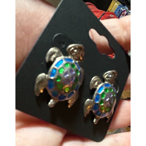 Vintage Sterling Silver 925 Enamel Turtle Stud Earrings - Picture 16 of 16